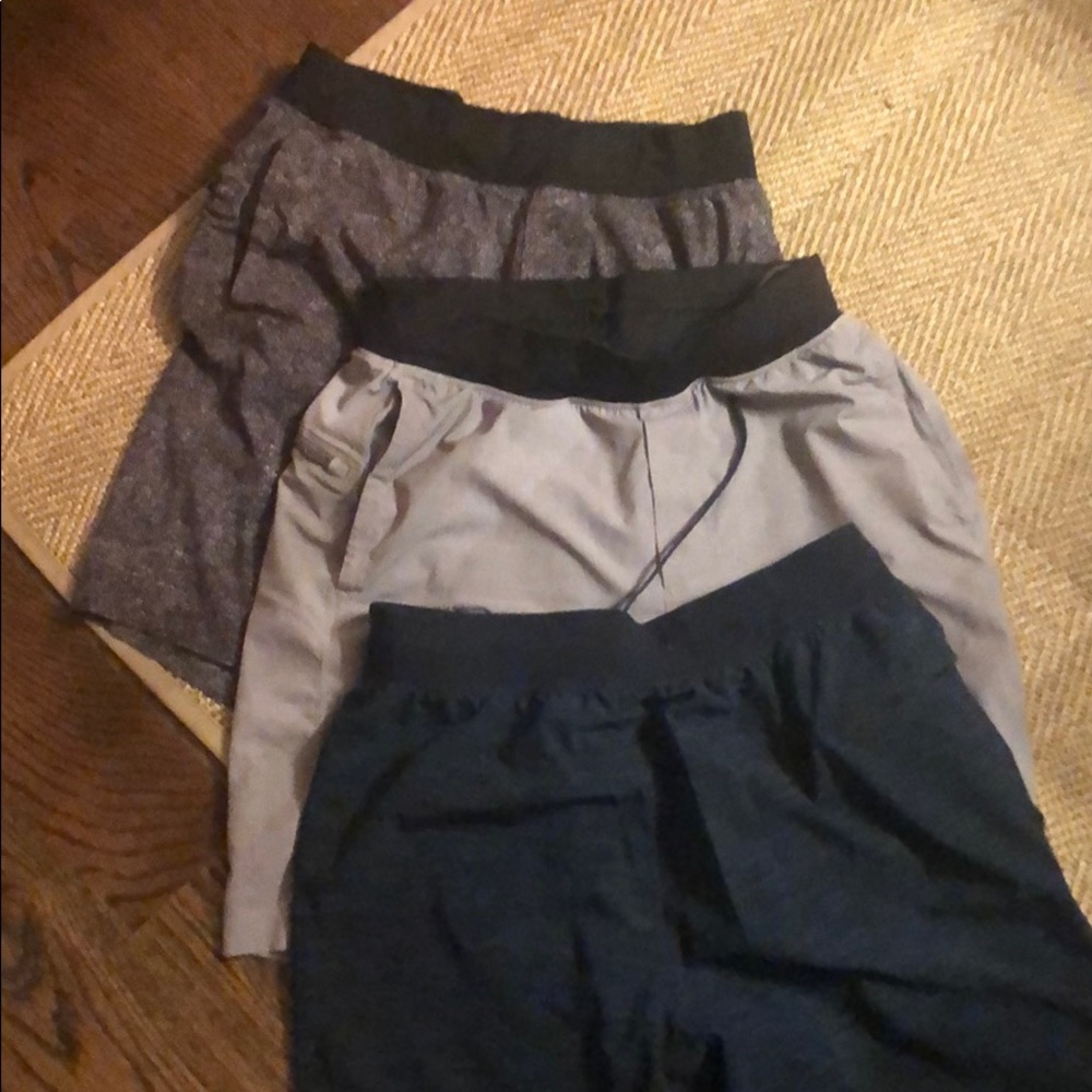 3 Lululemon shorts. Light grey are lined.  9 inch.